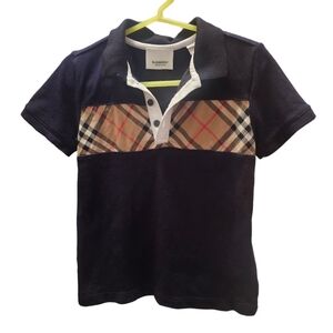 Burberry Kids Navy and Beige Checkered Polo Shirt